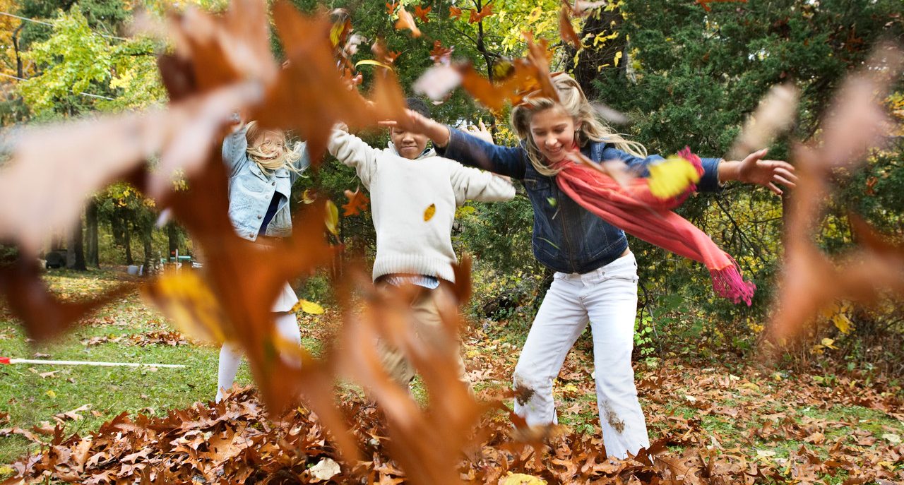 Children Playing in Leaves --- Image by © Steve Prezant/Corbis