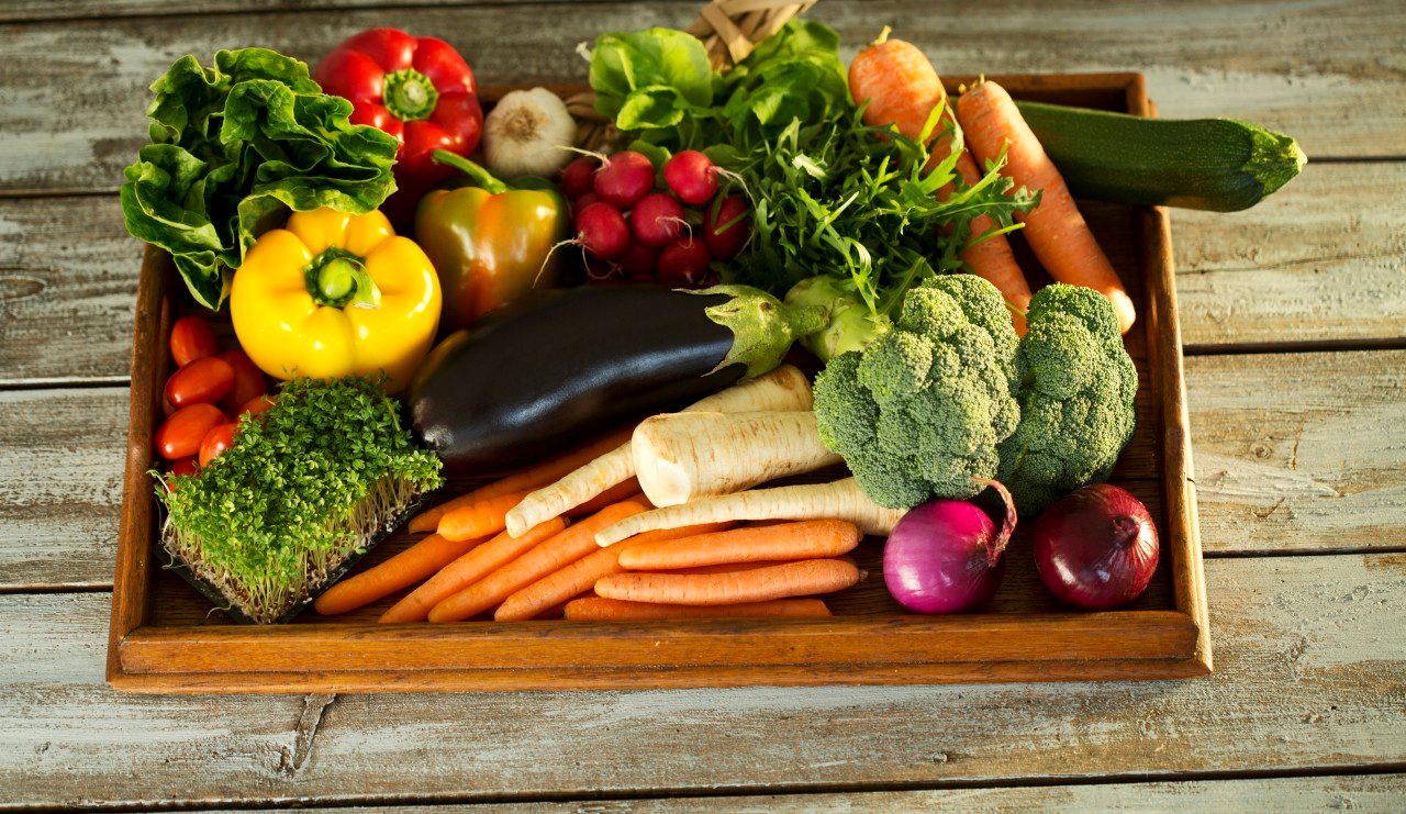 13 Jan 2015 --- Wooden tray with different vegetables --- Image by © Roman Märzinger/Westend61/Corbis