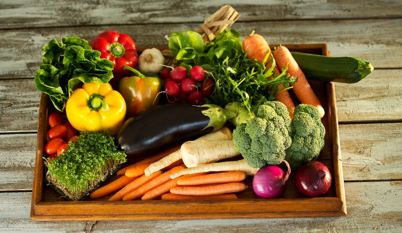 13 Jan 2015 --- Wooden tray with different vegetables --- Image by © Roman Märzinger/Westend61/Corbis