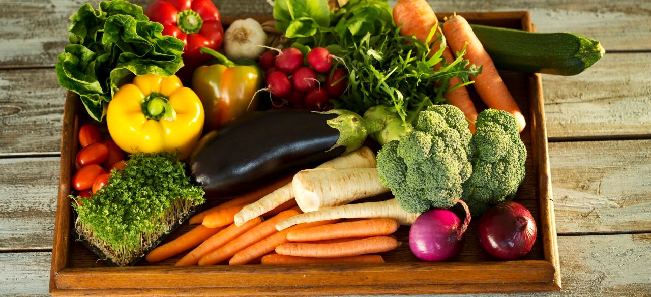 13 Jan 2015 --- Wooden tray with different vegetables --- Image by © Roman Märzinger/Westend61/Corbis