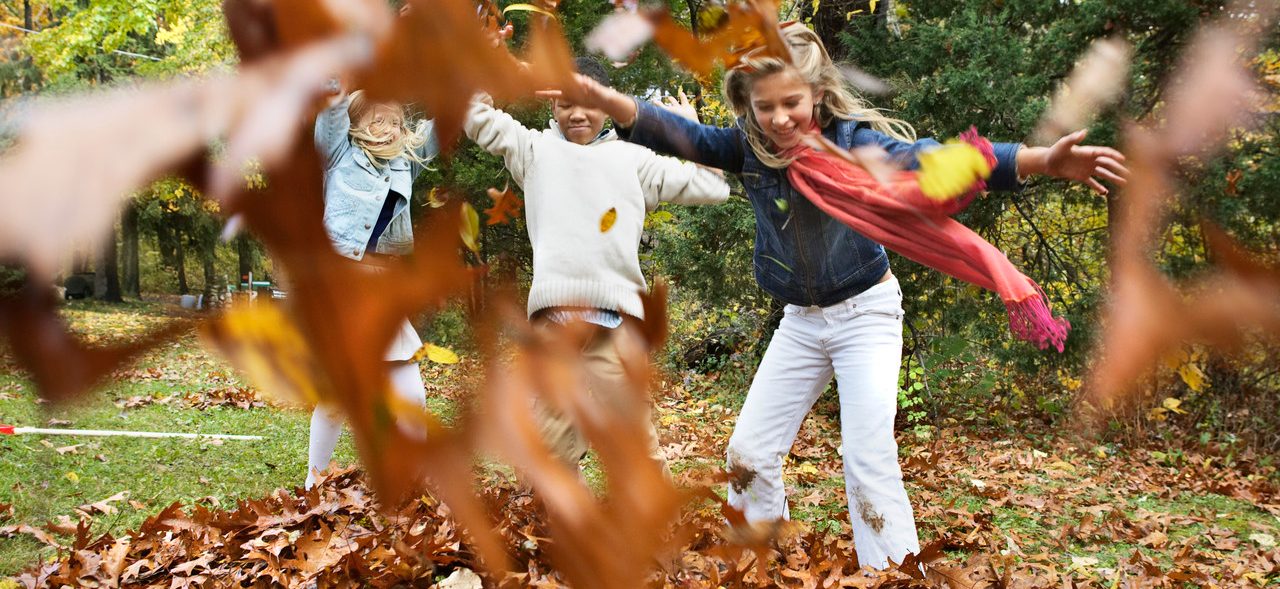 Children Playing in Leaves --- Image by © Steve Prezant/Corbis