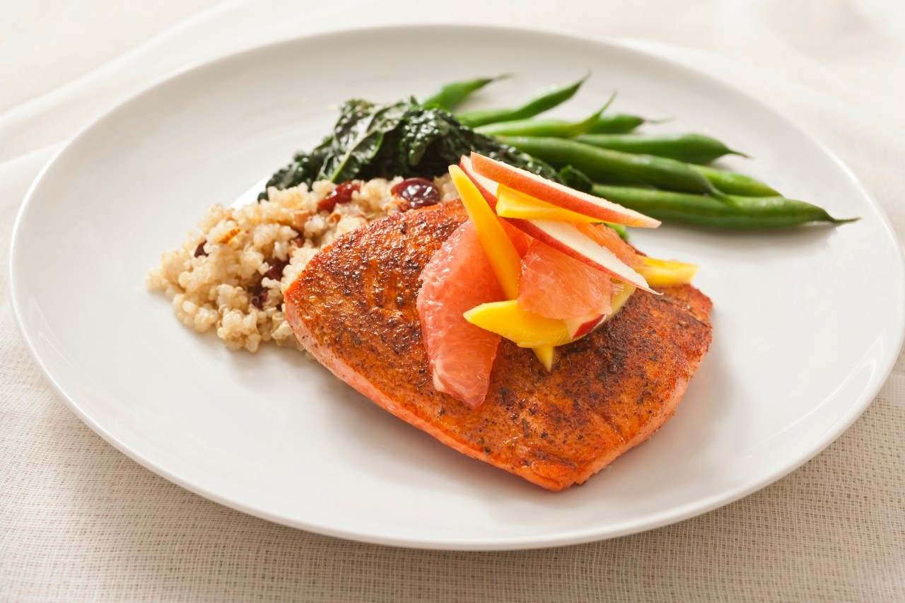 Bronzed Salmon with Fruit Relish --- Image by © David Papazian/Corbis