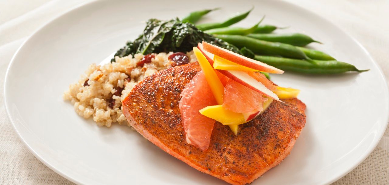 Bronzed Salmon with Fruit Relish --- Image by © David Papazian/Corbis