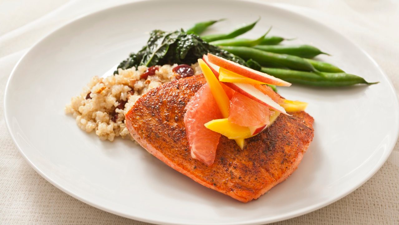 Bronzed Salmon with Fruit Relish --- Image by © David Papazian/Corbis