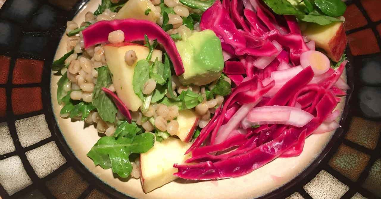 Barley Salad with Pickled Cabbage, Watercress, and Arugula