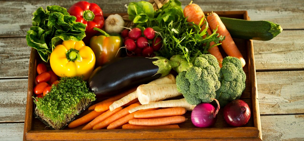 13 Jan 2015 --- Wooden tray with different vegetables --- Image by © Roman Märzinger/Westend61/Corbis